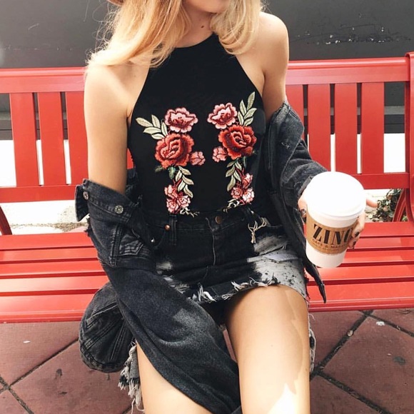 LF Tops - LF Rose Embroidered Bodysuit